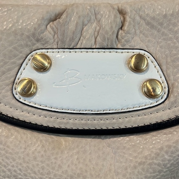 B Makowsky peddled leather color block graphic leopard interior shoulder bag - Picture 3 of 11